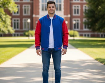 Royal Blue & Red Varsity Jacket | Men’s Fleece Letterman