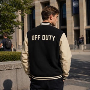 OFF DUTY Varsity Jacket | Unisex Fleece Letterman