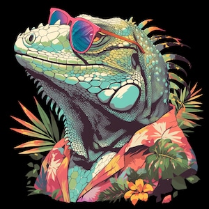 Bohemian Iguana PNG Bundle 10 High Resolution Digital Designs for Sublimation and Crafts
