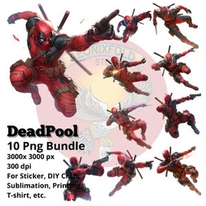 Cartoon Deadpool PNG Bundle | For Sublimation, Apparel & Stickers