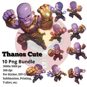 Thanos Cute PNG Bundle | 10 Digital Villain Files | 3000x3000 px | Sublimation, T-Shirts, Crafts