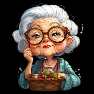 Cute Elderly Woman Clipart Bundle | Adorable Grandma Illustrations | Senior Lady PNG | Vintage Granny Sublimation Art part one