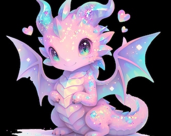 Adorable clipart numérique dragon Chibi – 10 fichiers PNG pour projets DIY et impressions