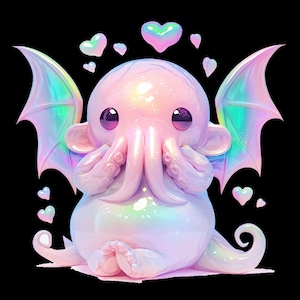10 PNG süße Chibi Cthulhus - Kawaii Lovecraftian Clipart, Cartoon Eldritch Monster Grafiken, digitale Dateien für DIY Handwerk & Sublimation