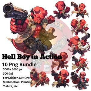 Hellboy Cute PNG Bundle | 10 Digital Superhero Files | 3000x3000 px | Sublimation & Printable Clipart