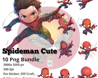 Spiderman süßes PNG-Bundle | 10 Digitale Dateien | 3000x3000px | Superheld Clipart für Sublimationsdrucke, T-Shirts, Tassen, Aufkleber