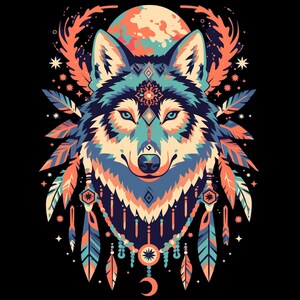 Boho Wolf PNG Bundle 8 hochauflösende digitale Designs für Sublimation und Kunsthandwerk