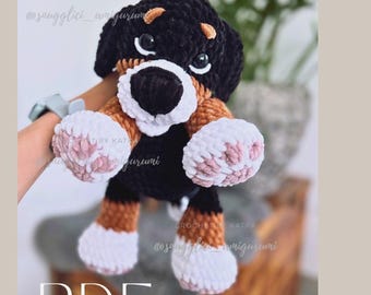Schema PDF per cucciolo di cane da montagna bernese all'uncinetto / Tutorial per peluche amigurumi in velluto
