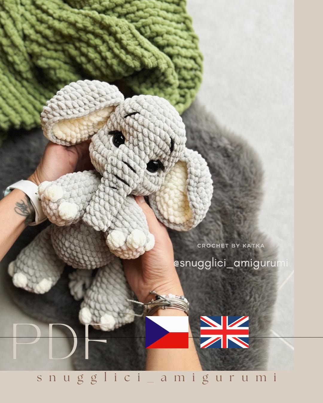 Crochet Elephant Pattern PDF | Amigurumi Plushie Tutorial | Velvet Yarn ...