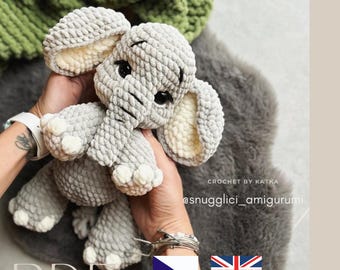 Crochet Elephant Pattern PDF | Amigurumi Plushie Tutorial | Velvet Yarn