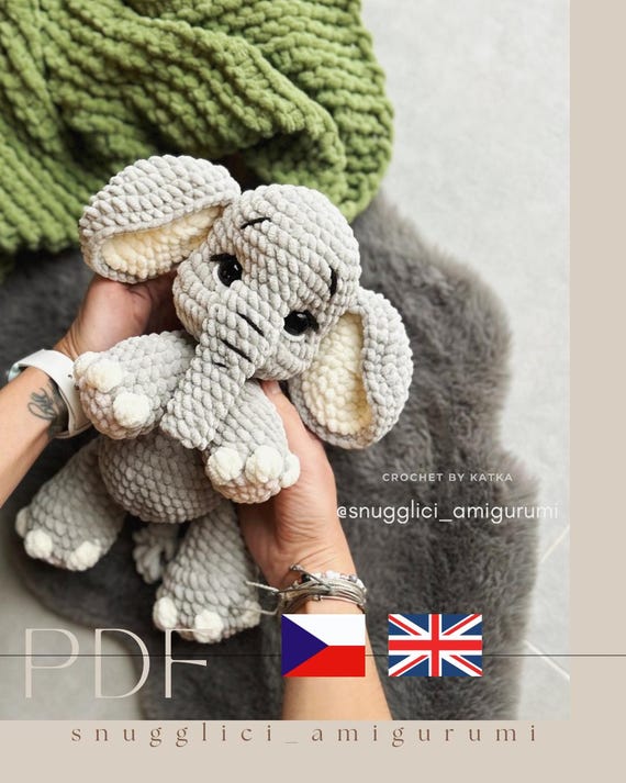 Crochet Elephant Pattern PDF | Amigurumi Plushie Tutorial | Velvet Yarn