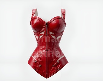 Red Leather Corset Top: Handmade Gothic Steampunk Bustier