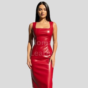 Red Leather Midi Dress - Etsy