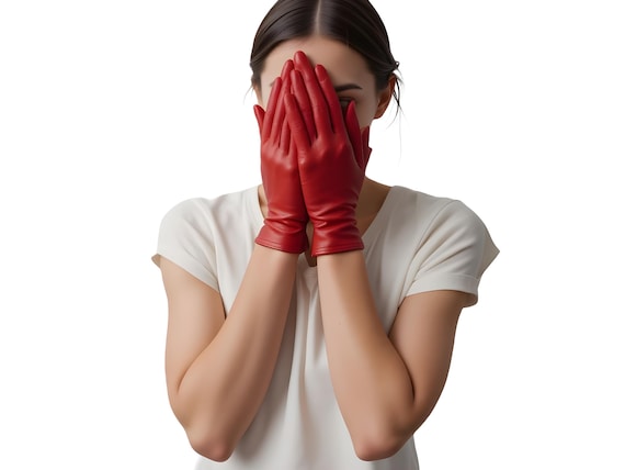 Red Italian Leather Gloves: Short Vintage Style, Handmade