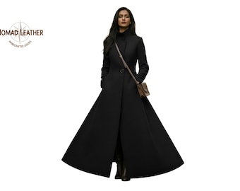 Women's Long Wool Coat, Elegant Swing Coat, Genuine Wool Winter Overcoat, Fit and Flare Coat,  Victorian Steampunk Outfit