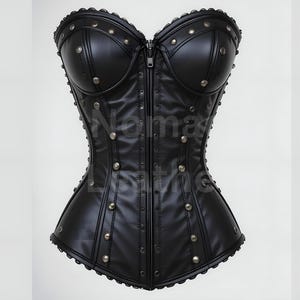 Handmade Leather Overbust Corset: Gothic Steampunk Studded Bustier