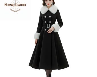princess Black Long wool coat, High Collar Wool Coat, Swing coat, overcoat, Handmade Coat, Winter Stylish Coat, women vintage coat dress