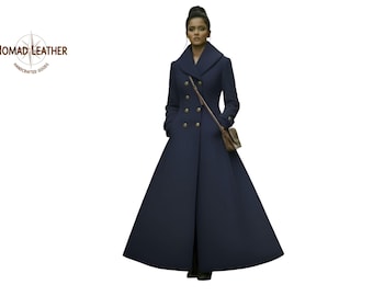 ネイビーブルーウールコート、レディースウールコート、冬物コート