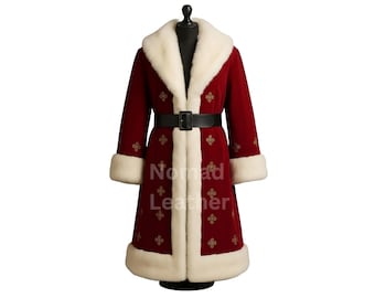 Handmade Red Velvet Santa Coat | Faux Fur Trim, Embroidered Holiday Costume