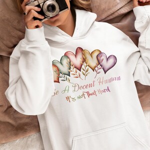 Be A Decent Human It’s Not That Hard PNG Retro LGBT Pride Heart Quote Sublimation Design Digital Download for T-Shirt Mug Sticker