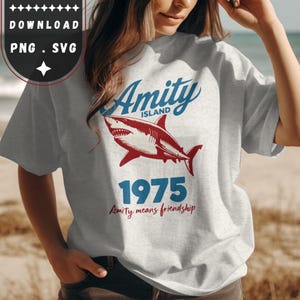 Amity Island 1975 SVG PNG, Retro Jaws-Inspired Shark Design, Vintage Beach Town Digital File, Funny Summer Graphic 300 DPI Download