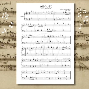 Bach Minuet in G Minor - Grade 4 Piano Sheet Music pdf jpeg for Teaching and Exams | Finger Numbers, Note Names