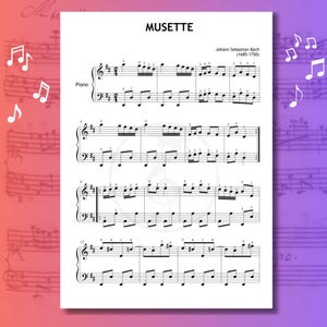 Musette in D by J.S. Bach – Easy Piano PDF for Grade 2 with Note Names, Color Notes, Learning Video and Historical Manuscript