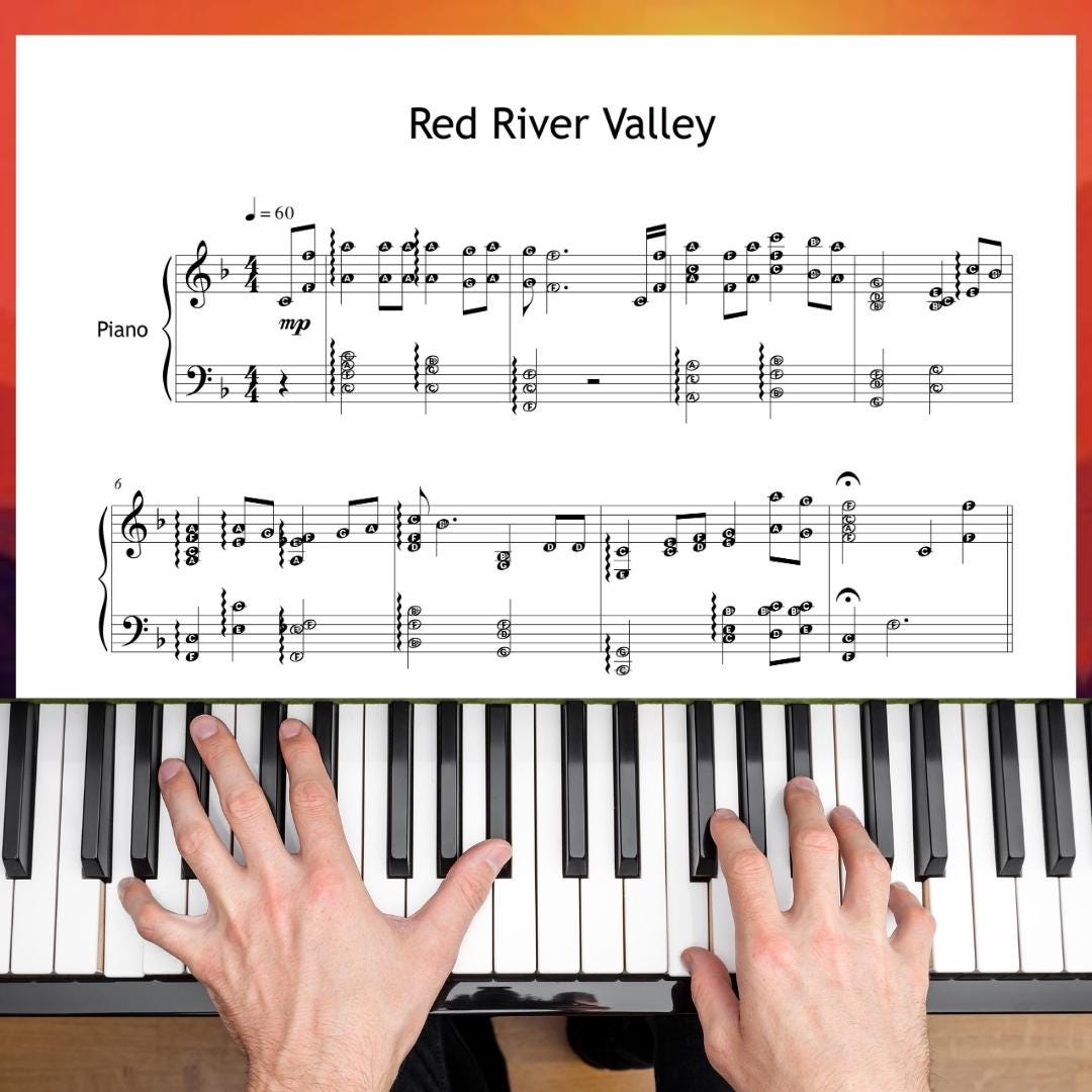 Red River Valley – Grade 5 Piano Sheet Music PDF + MP3 – Color Notes ...