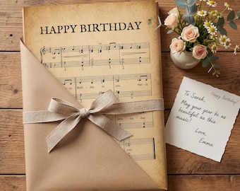Spartito musicale "Buon compleanno" - Illustrazione vintage per pianoforte e voce