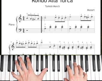 Alla Turca - Turkish Marche Simplified Piano Sheet Music - by Mozart Rondo Grade 3 Arrangement PDF
