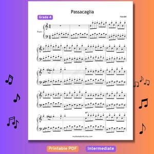Passacaglia - Grade 4 Piano Sheet Music PDF + MP3 + Clean Versions | Handel Halvorsen