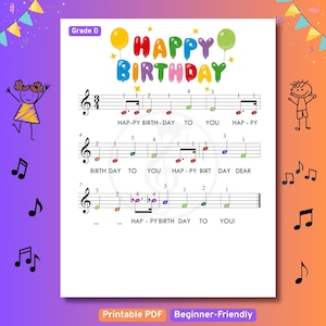 Happy Birthday Easy Piano Sheet Music for Beginners - Grade 0 with Colorful Notes  Finger Numbers  Downloadable PDF MP3 MP4