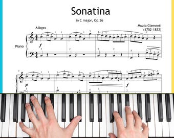 Clementi Sonatina No.1 - Educational Piano Sheet (Grade 2–3) | Finger Numbers + Color Notes + Bonus Versions