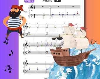 Wellerman Sea Shanty - Grade 2 Easy Piano Sheet Music PDF, Color Notes | for Beginners