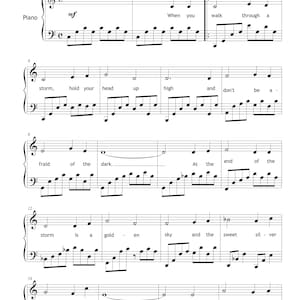 Nunca caminarás solo – Arreglo para piano de 3.er grado con letra / Carrusel musical Rodgers y Hammerstein / Recurso para docentes en PDF