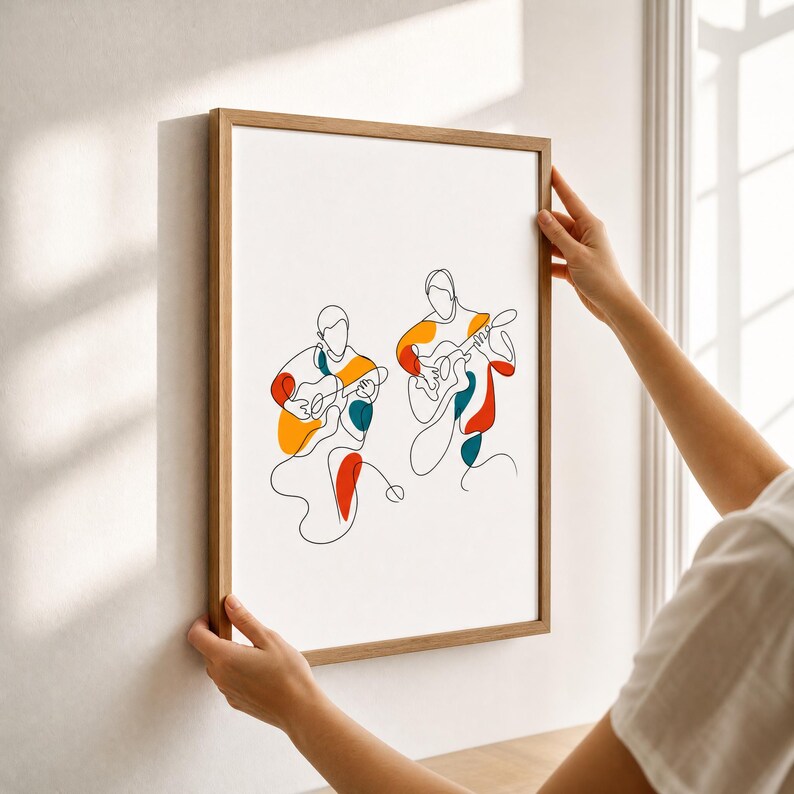 Guitar Duo Wall Art: Acoustic & Electric Guitarists, Modern Minimalist ...