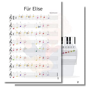 Für Elise Piano Sheet Music for Beginners  Grade 0 with Color Notes  Finger Numbers PDF MP3 Video Demo