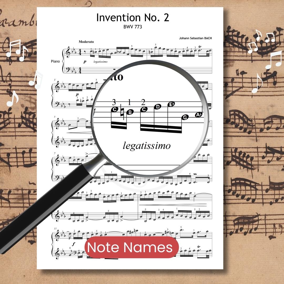Invention No.2 by Bach - Digital Piano Sheet Music PDF | Color Notes ...