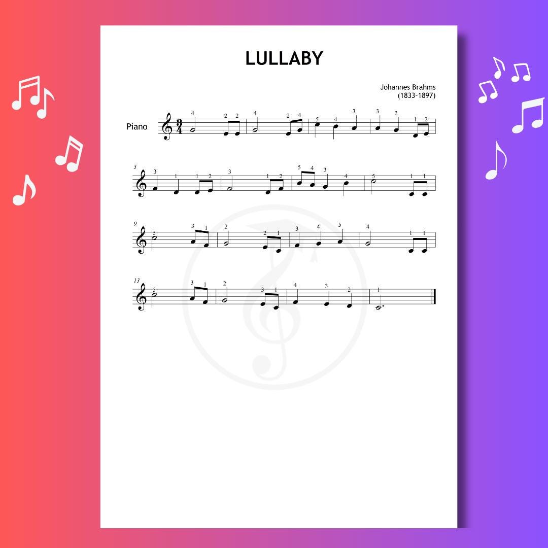 Brahms Lullaby Grade 0 Beginner Piano Pdf With Finger Numbers Color