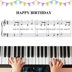 Happy Birthday, Grade 1, Vereinfachtes einfaches Klaviernoten für Anfänger - Fingernummern Digitaler Download