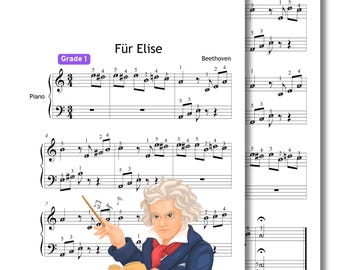 Für Elise - Easy Piano Sheet Music for Beginners, Grade 1, PDF, MP3, Video, Für Elise, For Elise, Pour Elise, Para Elise, Fur Elise