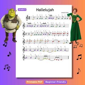 Hallelujah Piano Sheet Music PDF  Easy Grade 0  Shrek Christmas Special for Beginners