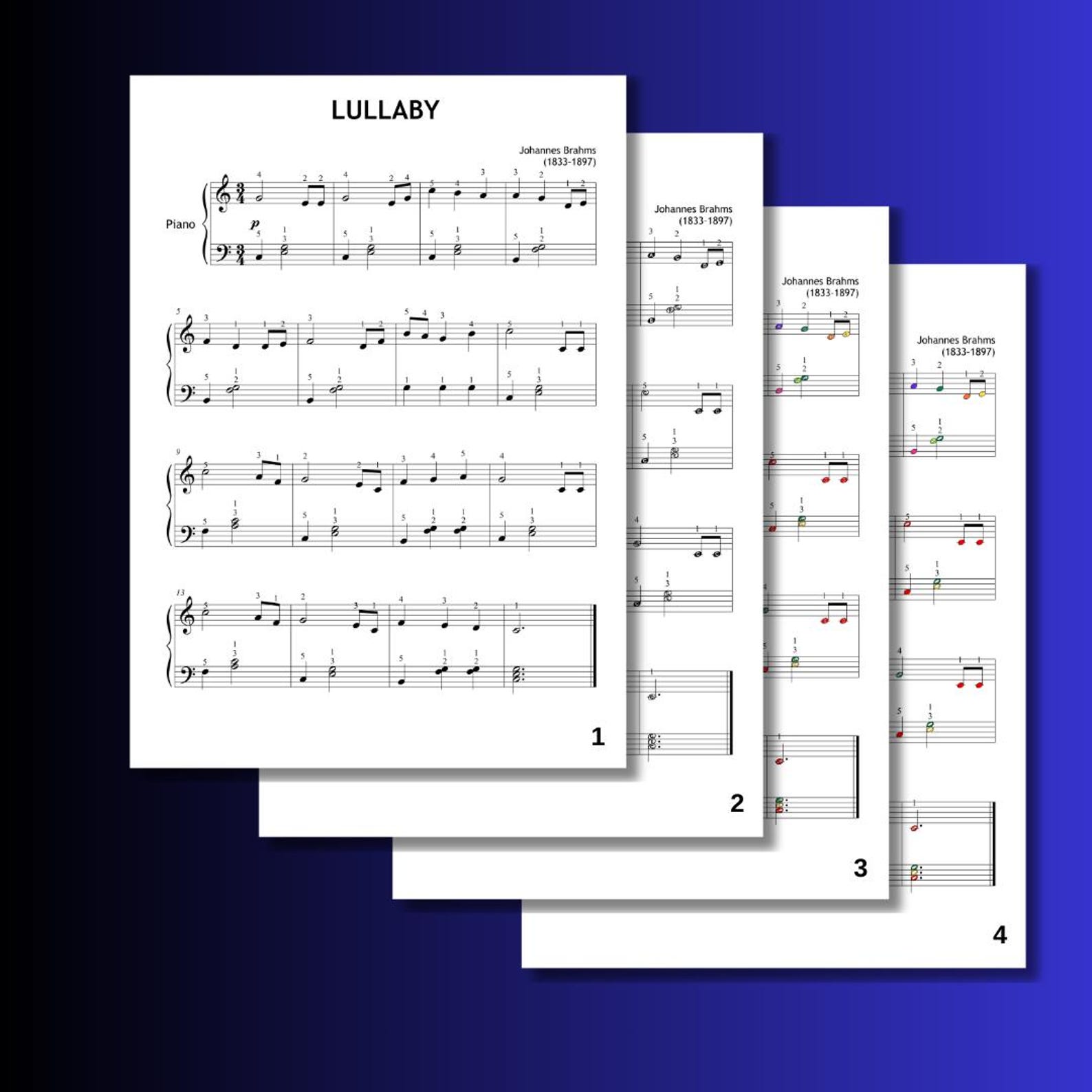 Brahms Lullaby - Grade 2 Easy Piano Sheet With Finger Numbers, Note ...