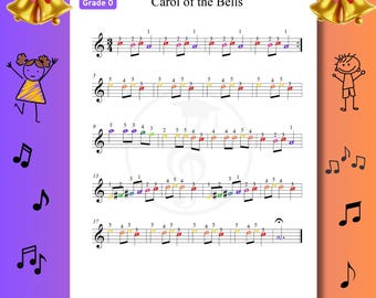 Carol of the Bells – Easy Piano Sheet for Beginners | Grade 0 | Color Notes + Letters + MP3 + Video | Holiday Music for Kids