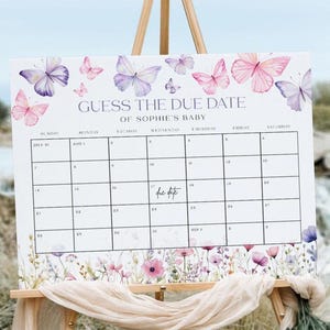 Signe de la date d'échéance | modèle de calendrier de date d'échéance | signe papillon baby shower #morpho