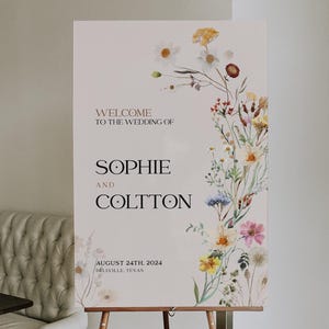 Wildflower Wedding Welcome Sign: Boho Beige Reception Sign Template  #amara