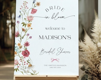 Sjabloon welkomstbord met wilde bloemen vrijgezellenfeest (digitale download) #viona