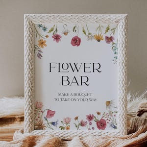 Flower bar sign | Flower bar sign template | Floral bridal shower sign | Spring summer wildflower sign template #viona