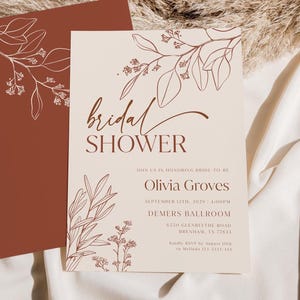 Boho Bridal Shower Invitation |  Editable Printable Invite with Floral Line Art | Modern Floral Bridal Shower Invitation #herbal