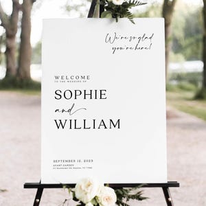 Minimalistisches Hochzeit Willkommensschild: Moderne bearbeitbare Vorlage #morea